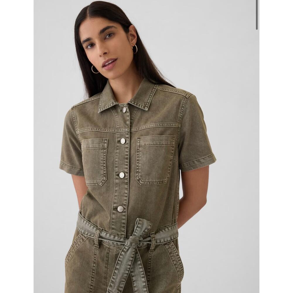 GAP 2024 M Petite Utility Romper Olive Green - Picture 2 of 10